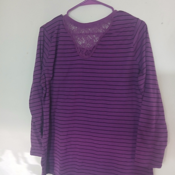 Faded Glory Purple Striped Short Sleeve Top (0319) - Picture 2 of 3